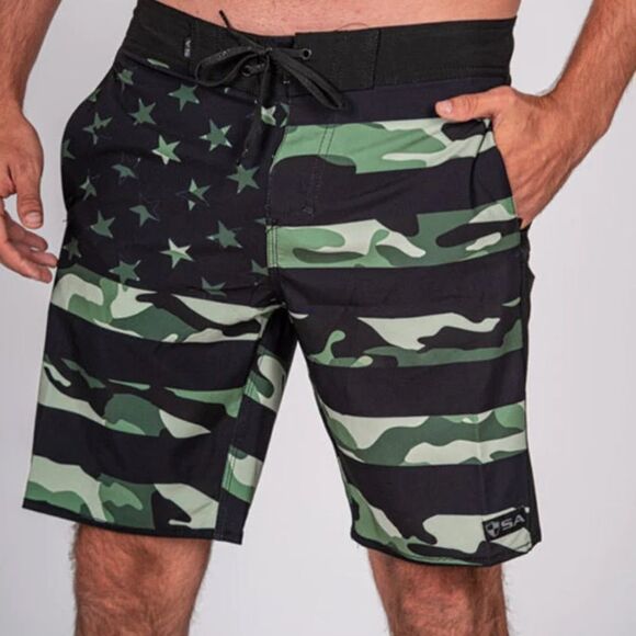 ALPHA DEFENSE GEAR BOARD SHORTS PATRIOT MILITARY CAMO Sz 38 NWT IN PACKAGING - Picture 1 of 6